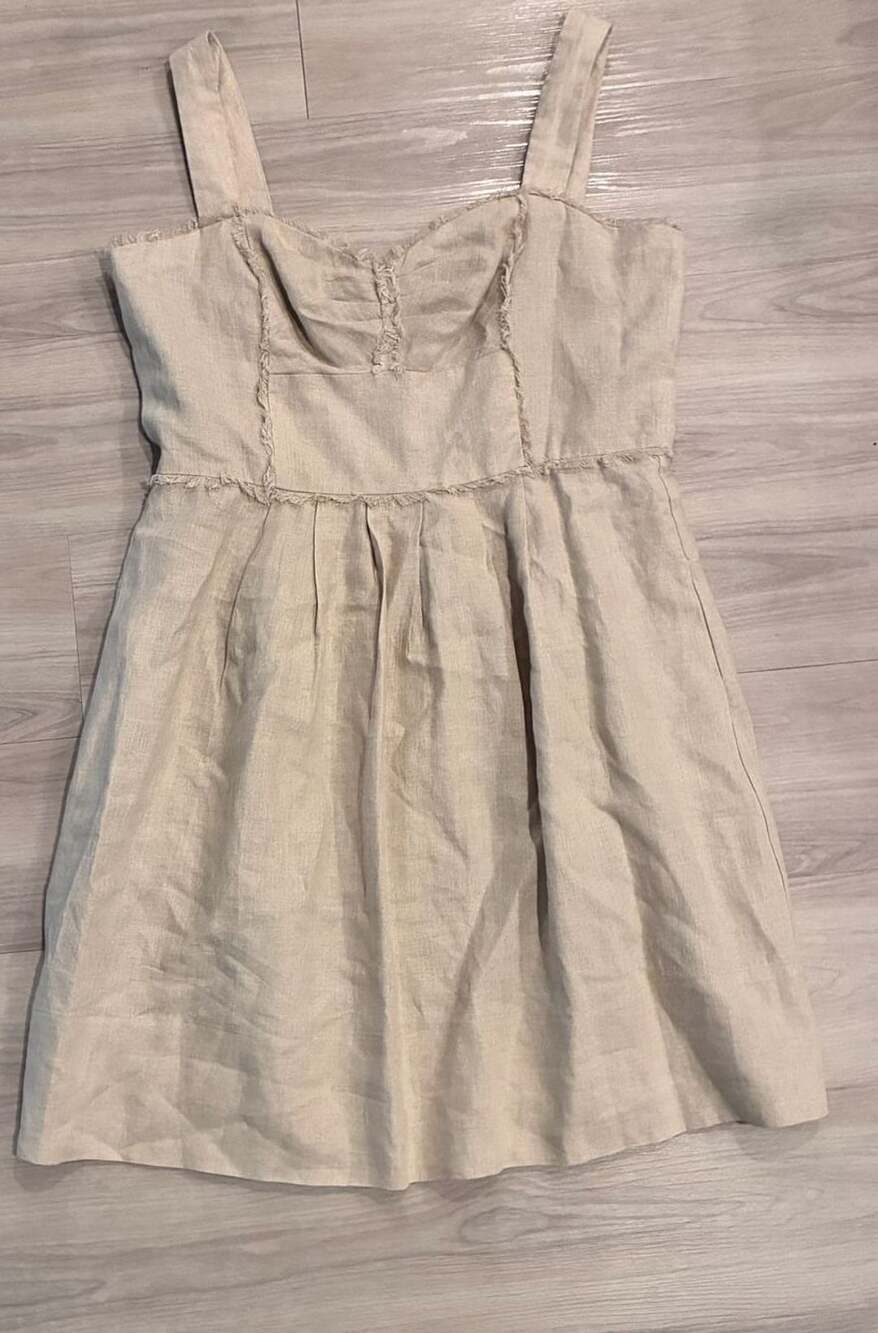 Donna Ricco New York Mini Dress Size 16 Beige Linen Blend